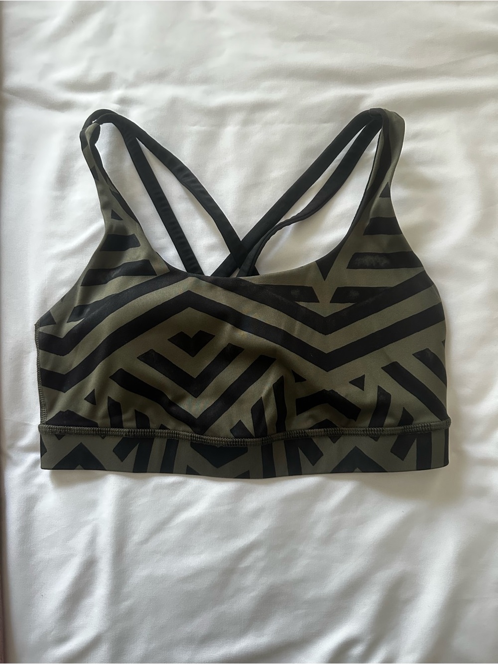 Lululemon Olive Green & Black Geometric Strappy Sports Bra